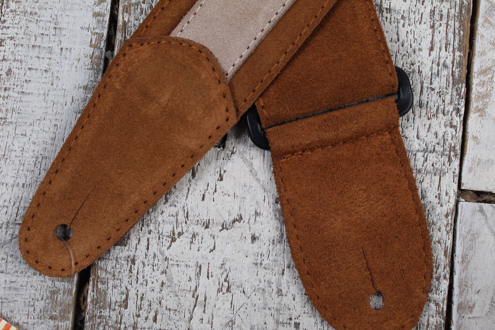 Henry Heller 2 Inch Wide Light Brown with Tan Strip Suede Adjustable Guitar Strap