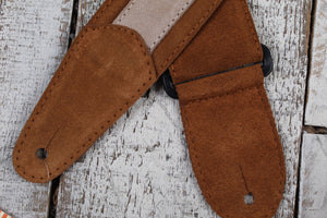 Henry Heller 2 Inch Wide Light Brown with Tan Strip Suede Adjustable Guitar Strap