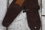 Henry Heller 2 Inch Wide Dark Brown with Light Brown Strip Suede Adjustable Guitar Strap