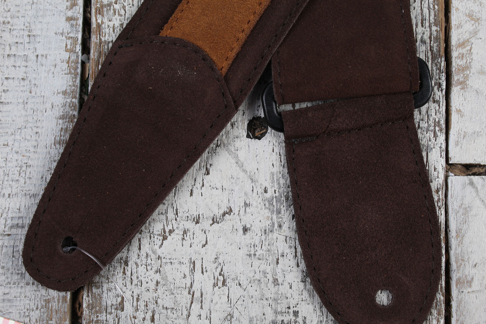 Henry Heller 2 Inch Wide Dark Brown with Light Brown Strip Suede Adjustable Guitar Strap