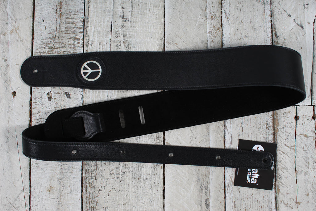 Thalia Thalia TH-SBKPP-EI  2.5 Inch Wide Pearl Peace Sign Ebony Guitar Strap Black