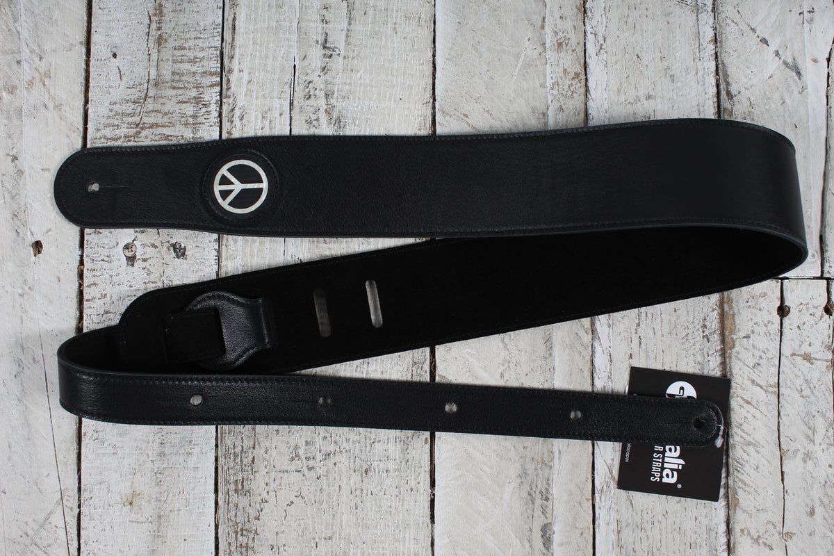 Thalia Thalia TH-SBKPP-EI  2.5 Inch Wide Pearl Peace Sign Ebony Guitar Strap Black