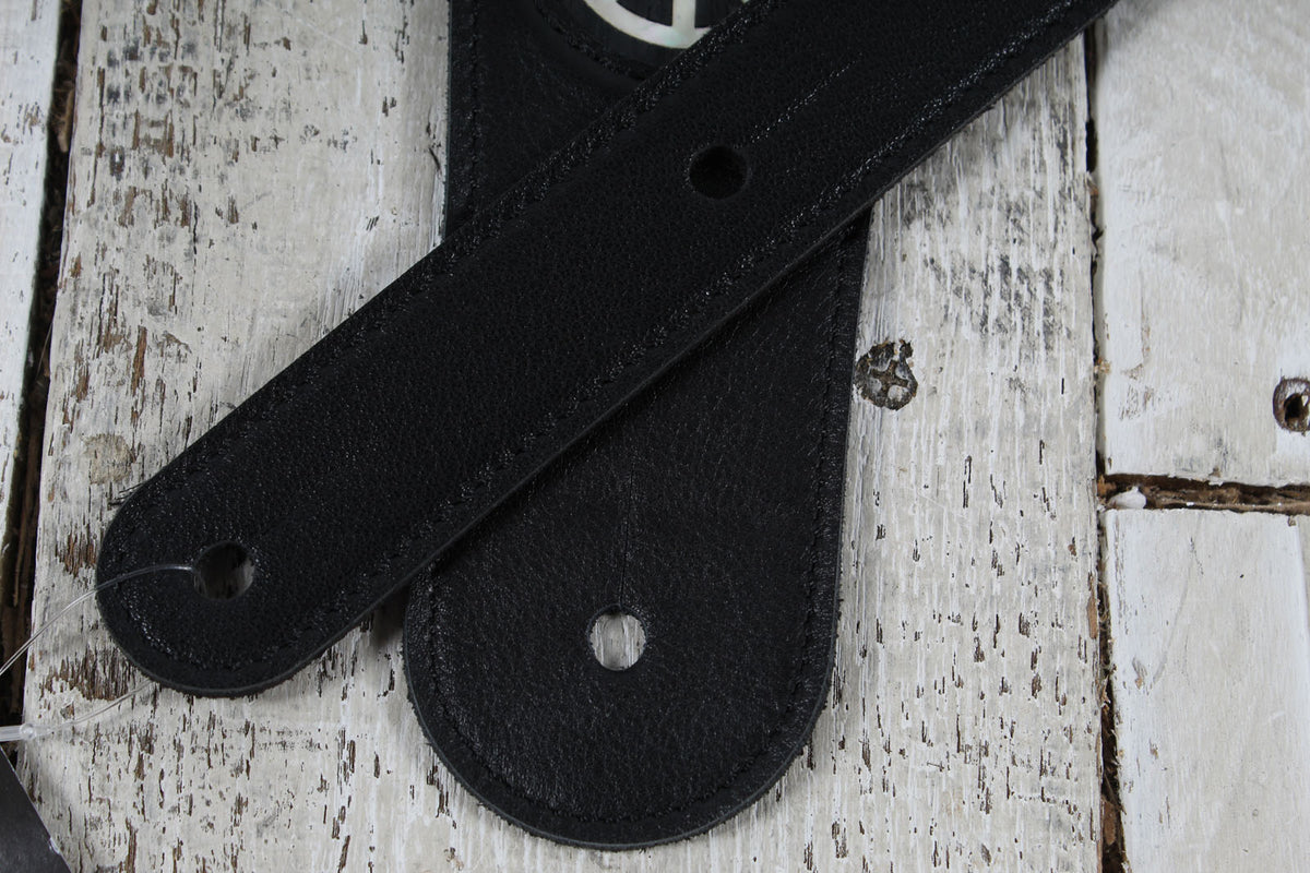 Thalia Thalia TH-SBKPP-EI  2.5 Inch Wide Pearl Peace Sign Ebony Guitar Strap Black