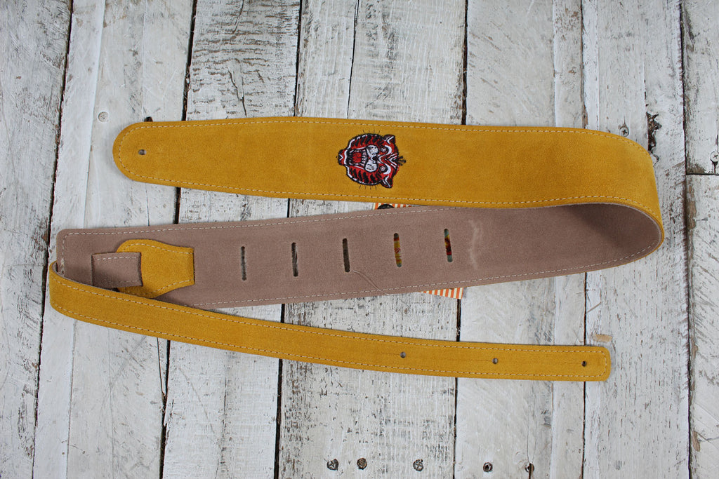 Henry Heller HBS25-HNYTIG 2.5 Inch Capri Suede Guitar Strap Brown with Tiger Embroidery