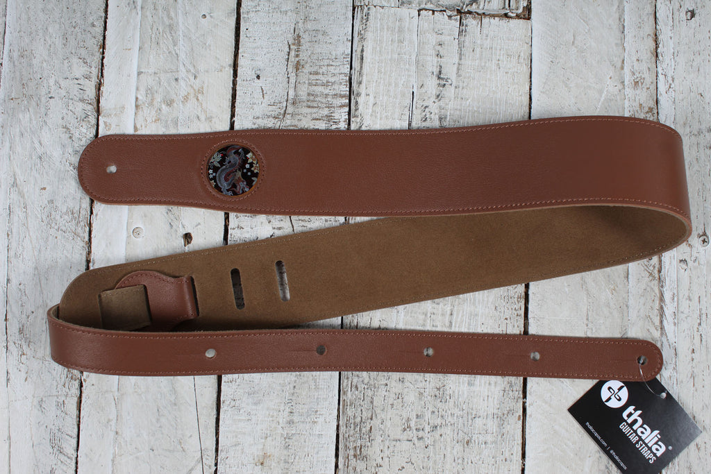 Thalia TH-SBRLD-HK-DISC 2.5 Inch Premium Brown Leather Strap with Hawaiian Koa Lucky Dragon Inlay