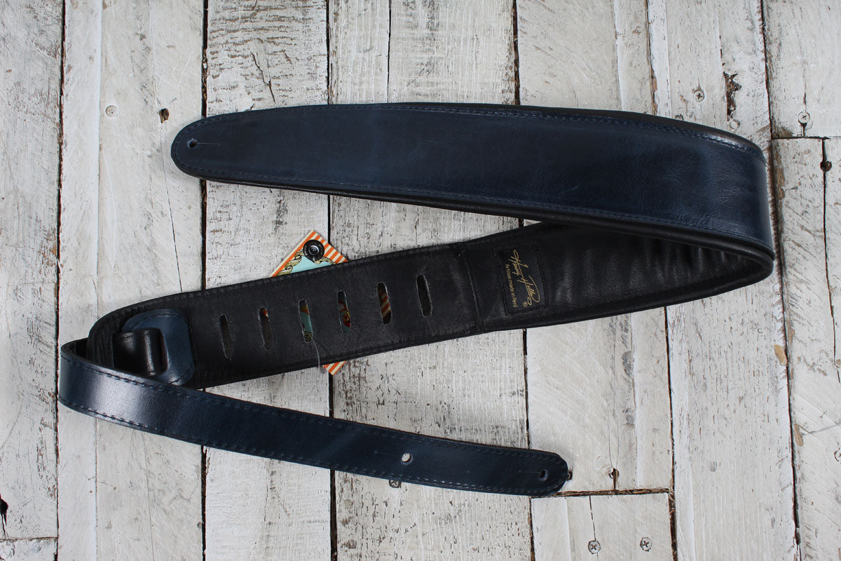 Henry Heller HPAD35-7 3.5 Inch Padded Capri Leather Guitar Strap Blue