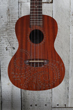 Luna Tattoo Concert Ukulele Laser Hawaiian Tattoo Design UKE TC MAH with Gig Bag