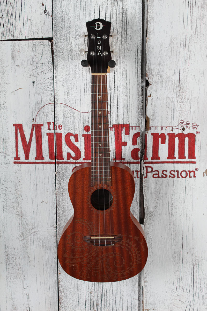 Luna Tattoo Concert Ukulele Laser Hawaiian Tattoo Design UKE TC MAH with Gig Bag