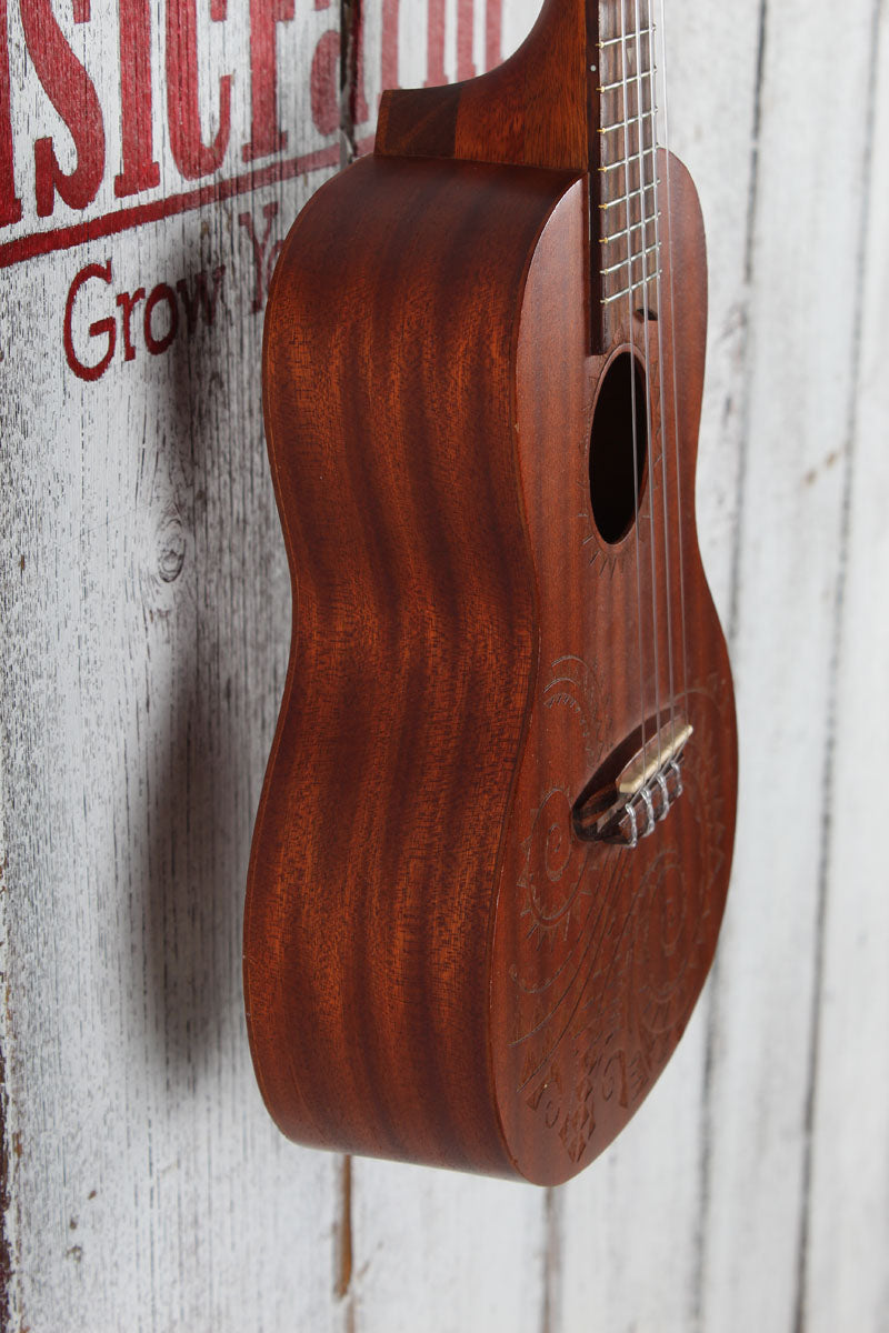 Luna Tattoo Concert Ukulele Laser Hawaiian Tattoo Design UKE TC MAH with Gig Bag