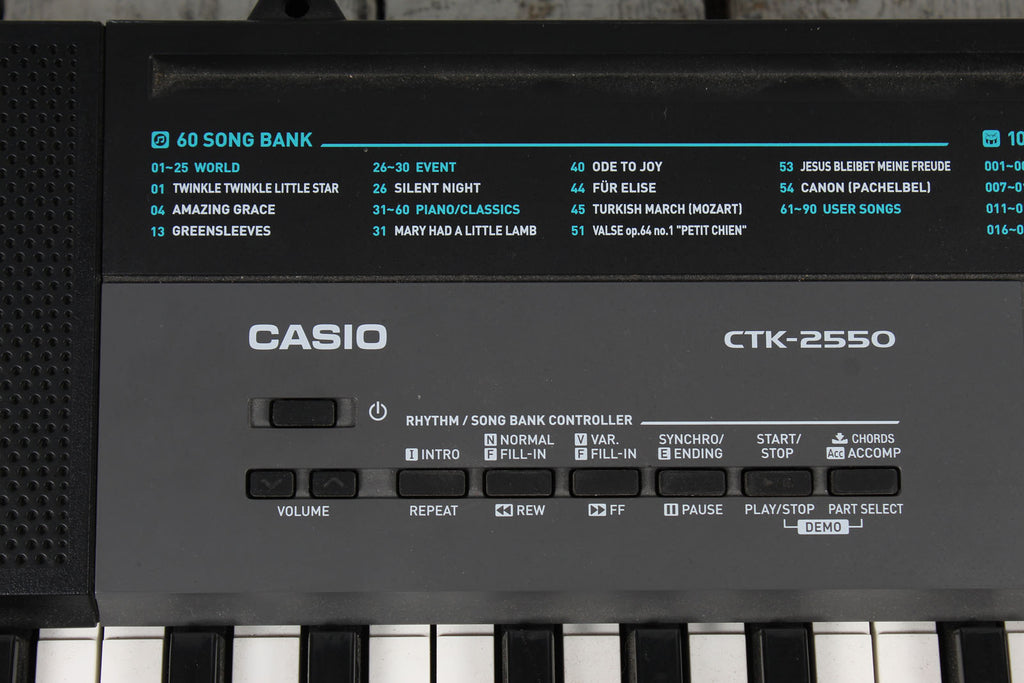 Casio CTK-2550 Keyboard 61 Key Portable Keyboard Black with Sustain Pedal and Power Supply