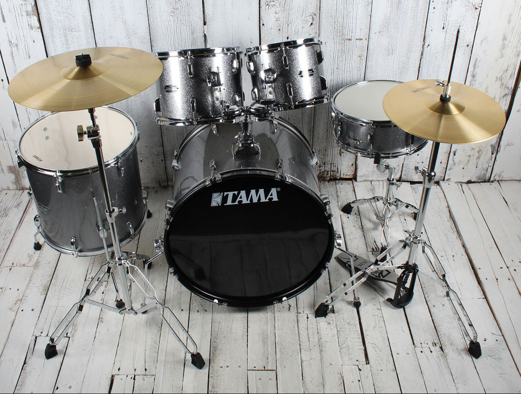 Tama ST52H5CCSS Stagestar 5 Piece Complete Drum Set with Stands and Throne Cosmic Silver Sparkle
