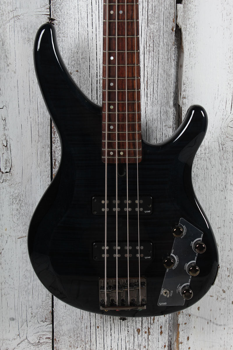 Yamaha TRBX604FM TBL 4 String Electric Bass Guitar Flame Maple Top Trans Black