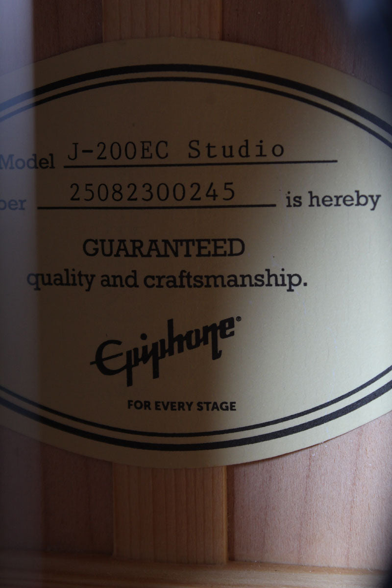 Epiphone J-200 EC Studio Jumbo Body Acoustic Electric Guitar Black Finish