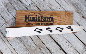 Henry Heller 3 Inch Suede Guitar Strap White with Black Music Notes