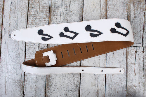 Henry Heller 3 Inch Suede Guitar Strap White with Black Music Notes