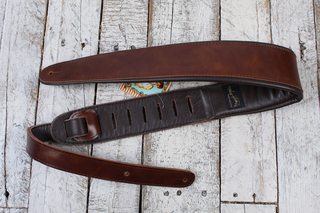 Henry Heller 3.5" Padded Capri Leather Guitar Strap Brown / Black HPAD35-8