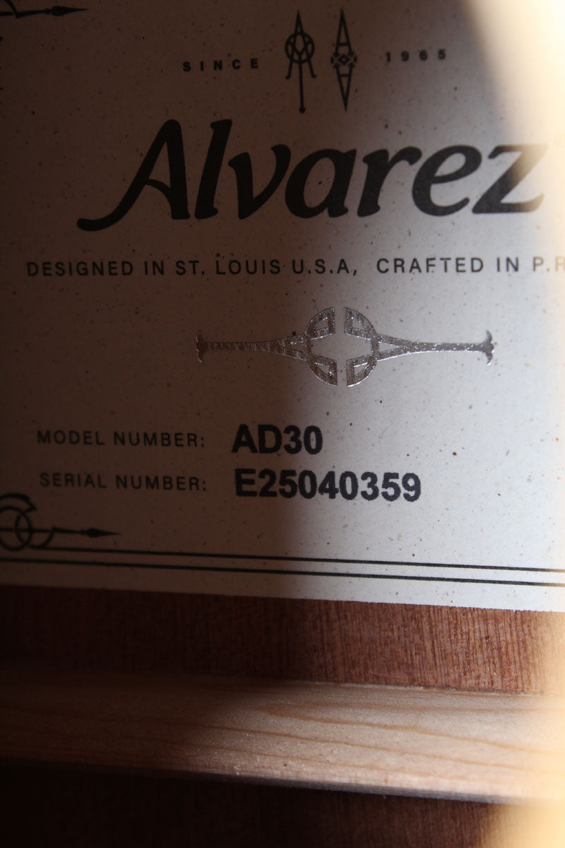 Alvarez AD30 Dreadnought Acoustic Guitar Solid Spruce Top Natural Finish