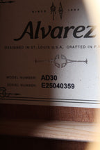 Alvarez AD30 Dreadnought Acoustic Guitar Solid Spruce Top Natural Finish