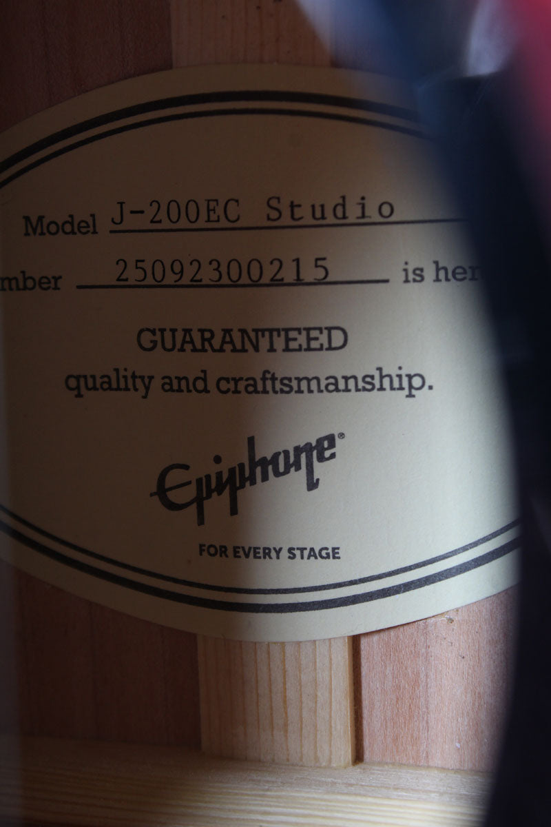 Epiphone J-200 EC Studio Jumbo Body Acoustic Electric Guitar Black Finish
