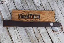 Load image into Gallery viewer, Thalia Dark Chocolate Leather Guitar Strap with Ebony Inked Pearl Stargazer Inlay