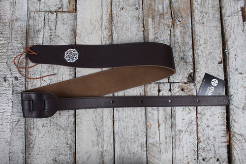 Thalia Dark Chocolate Leather Guitar Strap with Ebony Inked Pearl Stargazer Inlay
