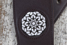Load image into Gallery viewer, Thalia Dark Chocolate Leather Guitar Strap with Ebony Inked Pearl Stargazer Inlay