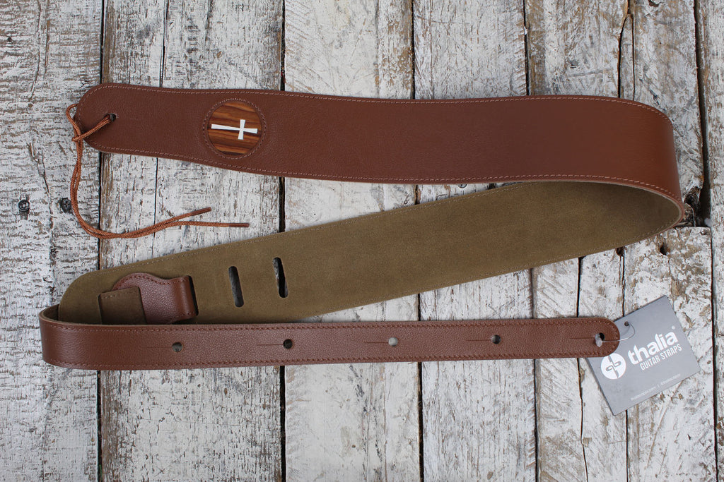 Thalia Brown Leather Strap with Mother of Pearl Cross Inlay
