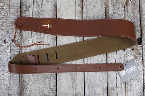 Thalia Brown Leather Strap with Mother of Pearl Cross Inlay