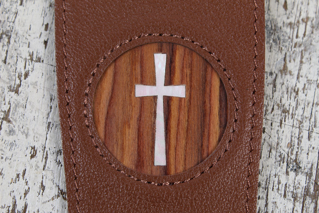 Thalia Brown Leather Strap with Mother of Pearl Cross Inlay