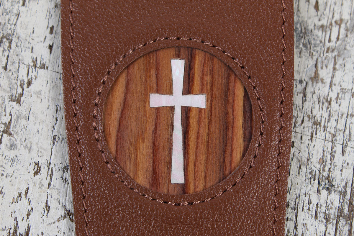 Thalia Brown Leather Strap with Mother of Pearl Cross Inlay