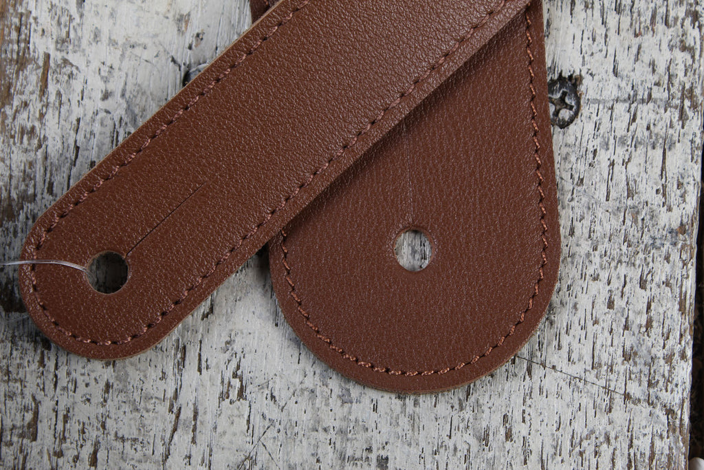 Thalia Brown Leather Guitar Strap with Lucky Dragon Inlay