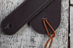 Thalia Dark Chocolate Guitar Leather Guitar Strap wtih AAA Curly Koa and Pearl Peace Sign Inlay