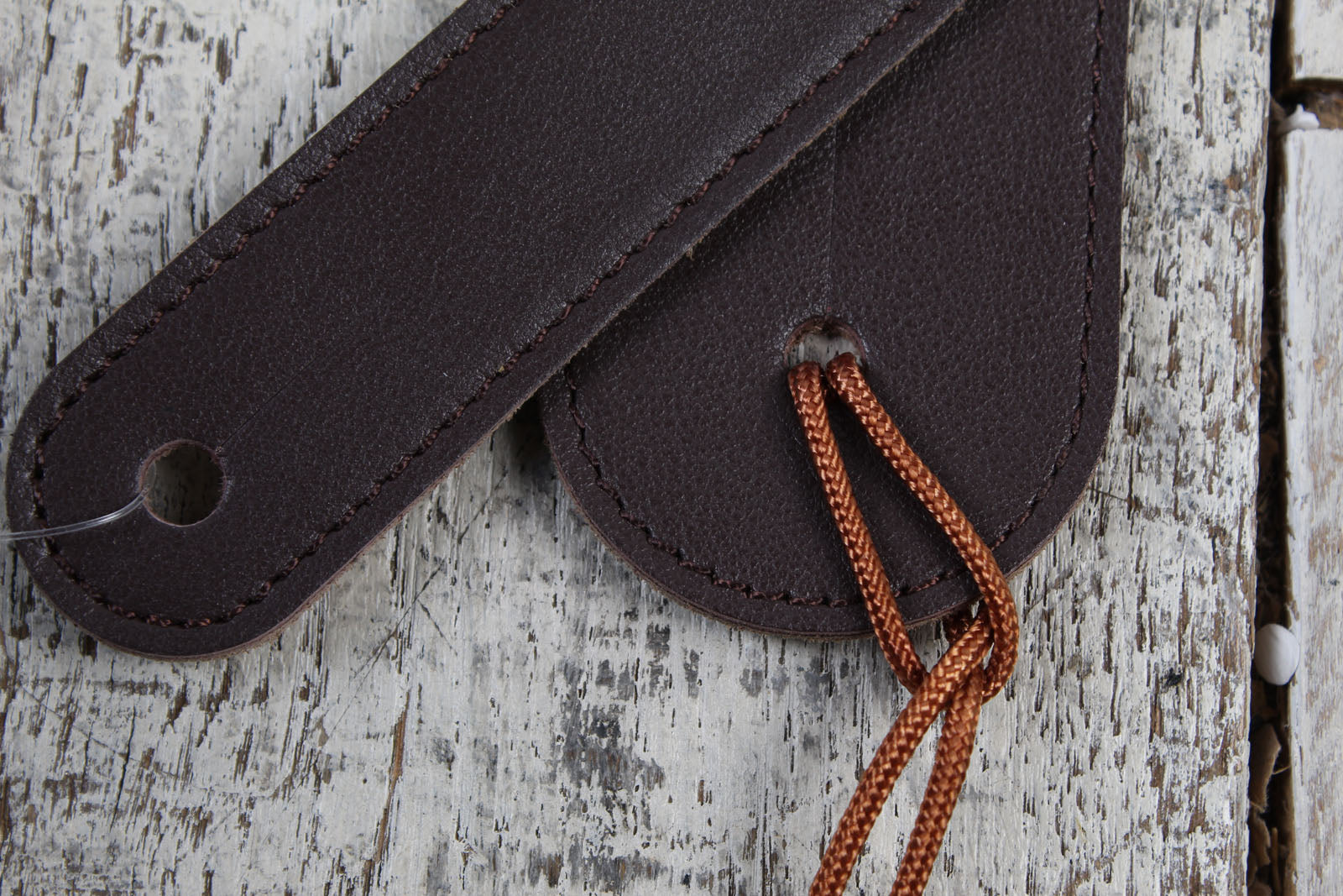 Thalia Dark Chocolate Guitar Leather Guitar Strap wtih AAA Curly Koa and Pearl Peace Sign Inlay