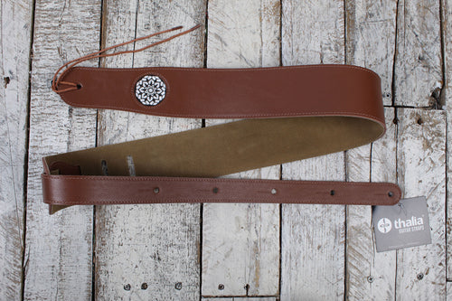 Thalia Brown Leather Guitar Strap with Pearl Stargazer Inlay