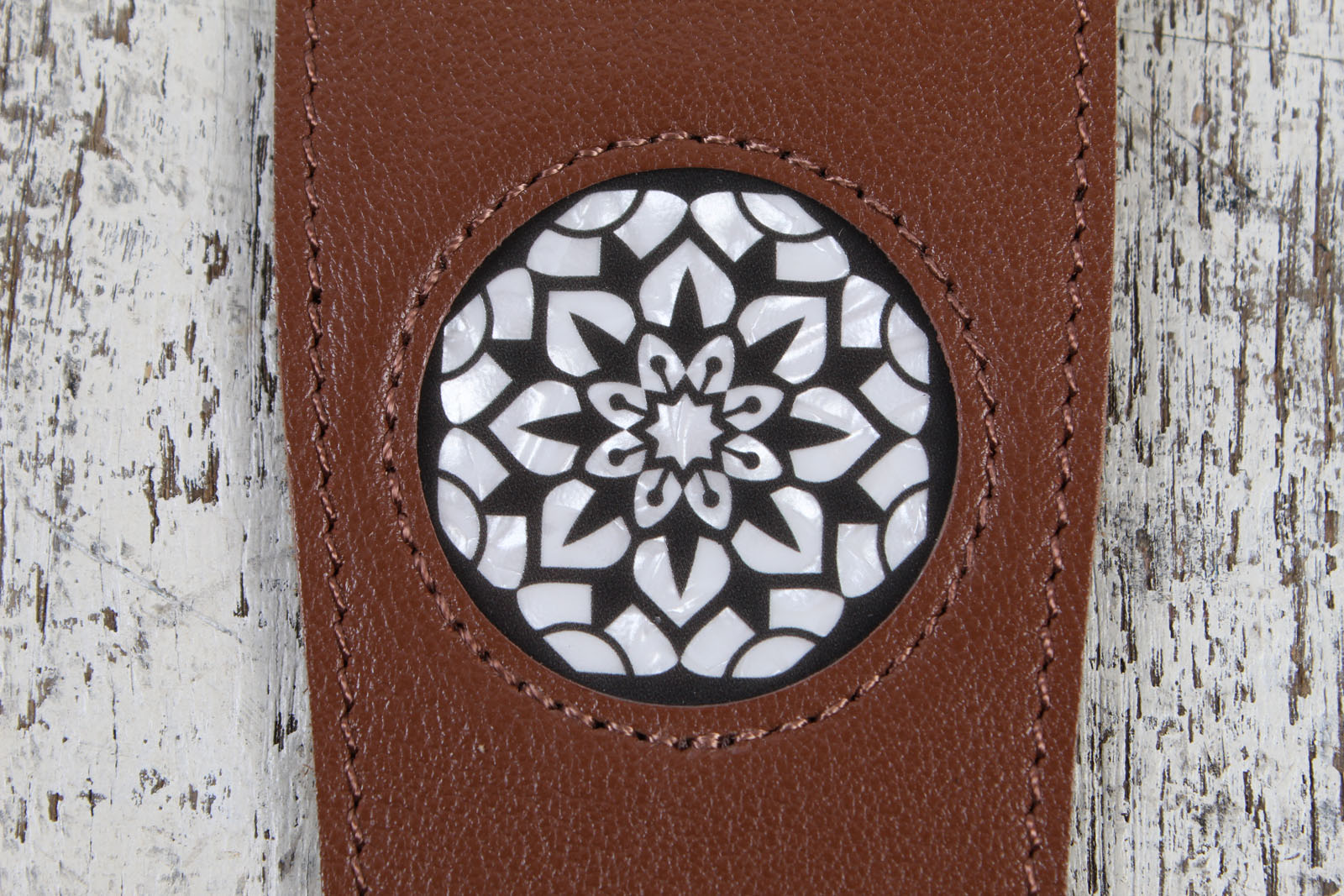 Thalia Brown Leather Guitar Strap with Pearl Stargazer Inlay