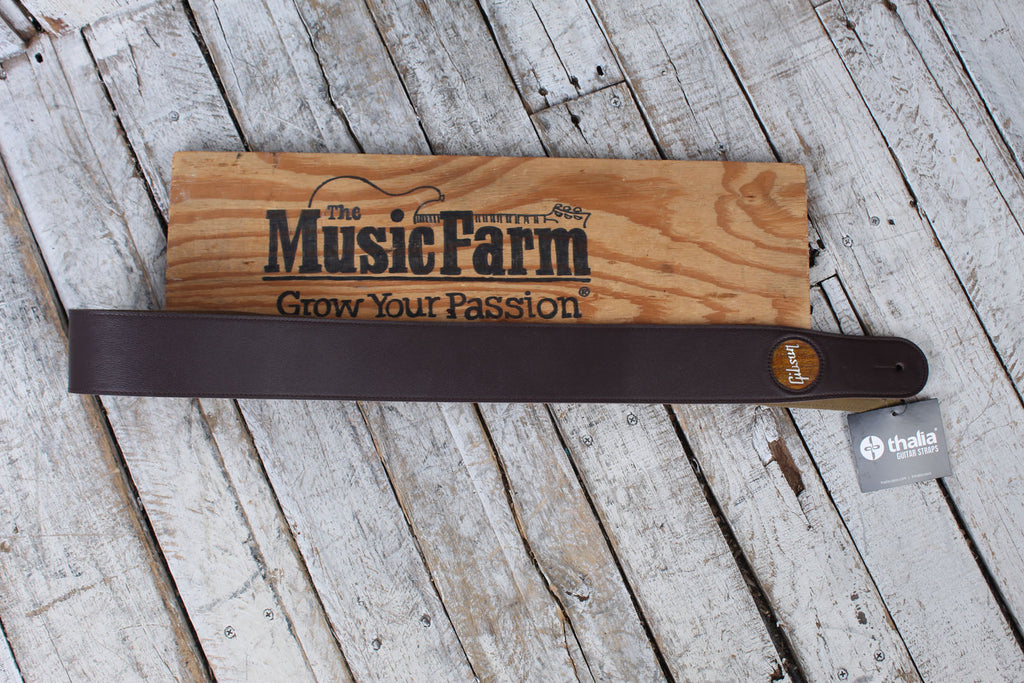 Thalia Gibson Dark Chocolate Leather Guitar Strap with AAA Koa Pearl