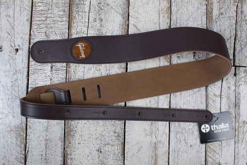 Thalia Gibson Dark Chocolate Leather Guitar Strap with AAA Koa Pearl