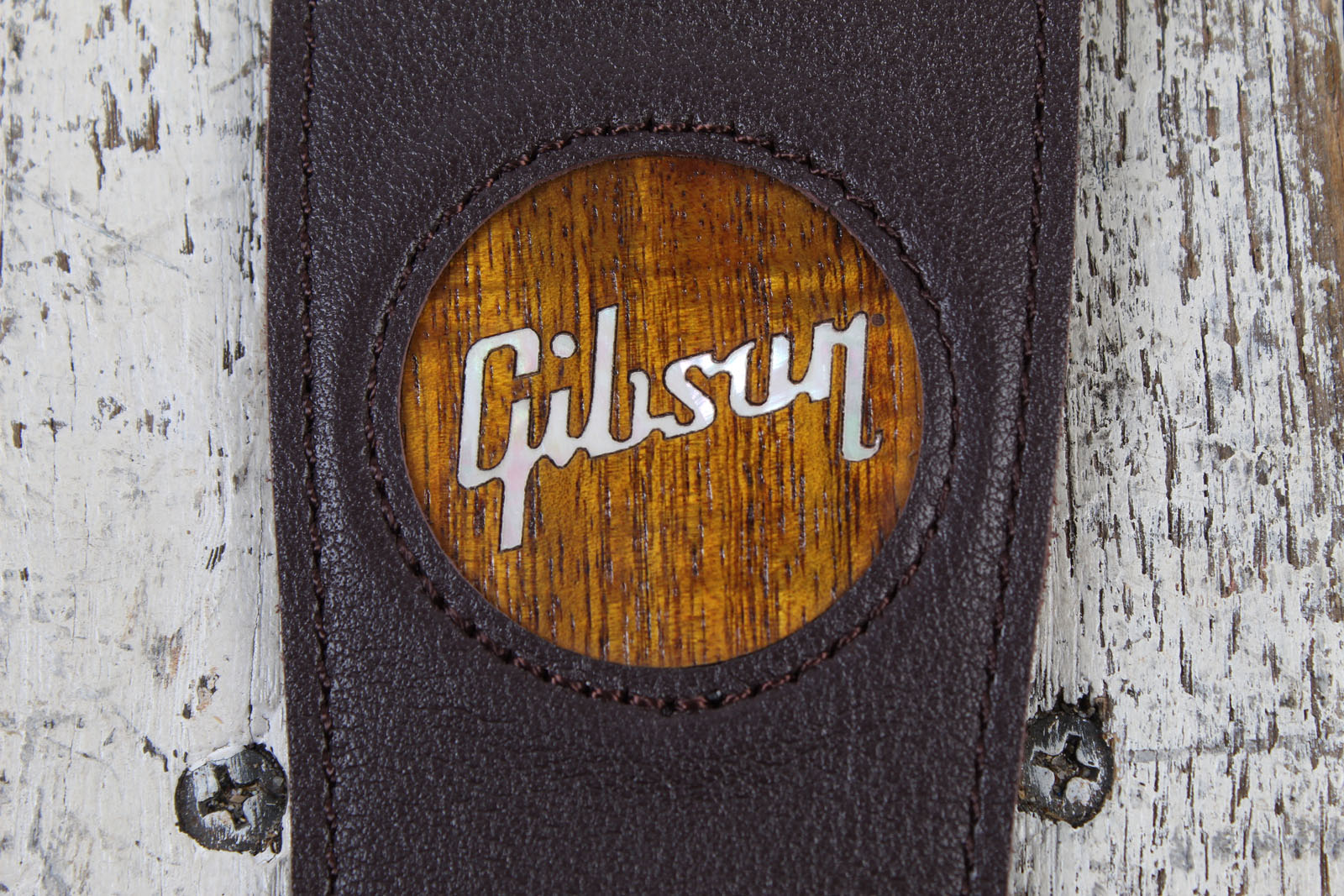 Thalia Gibson Dark Chocolate Leather Guitar Strap with AAA Koa Pearl
