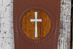 Thalia Brown Leather Guitar Strap with AAA Koa and Mother of Pearl Cross Inlay