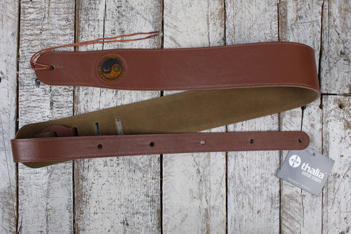 Thalia Brown Leather Guitar Strap with Santos Rosewood Ying Yang Engraving