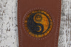Thalia Brown Leather Guitar Strap with Santos Rosewood Ying Yang Engraving