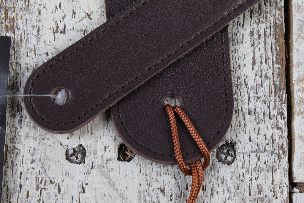 Thalia Dark Chocolate Leather Guitar Strap with Pearl Celtic Cross