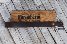 Load image into Gallery viewer, Thalia Guild Dark Chocolate Leather Guitar Strap with AAA Curly Koa and Pearl