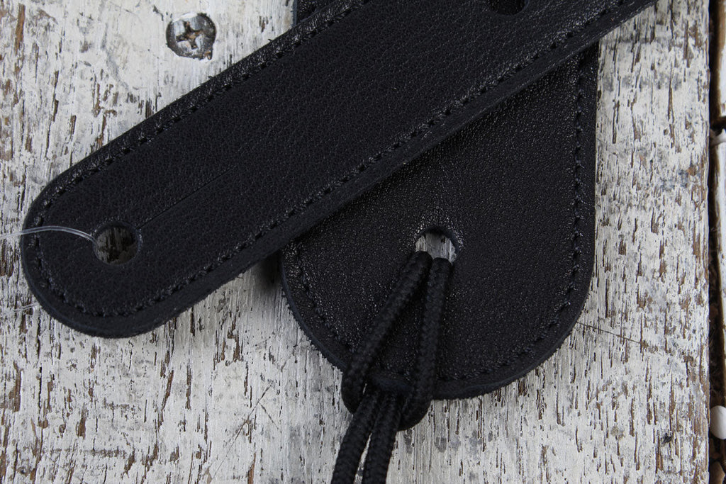 Thalia Black Leather Guitar Strap with Santos Rosewood and Mother of Pearl Cross Inlay