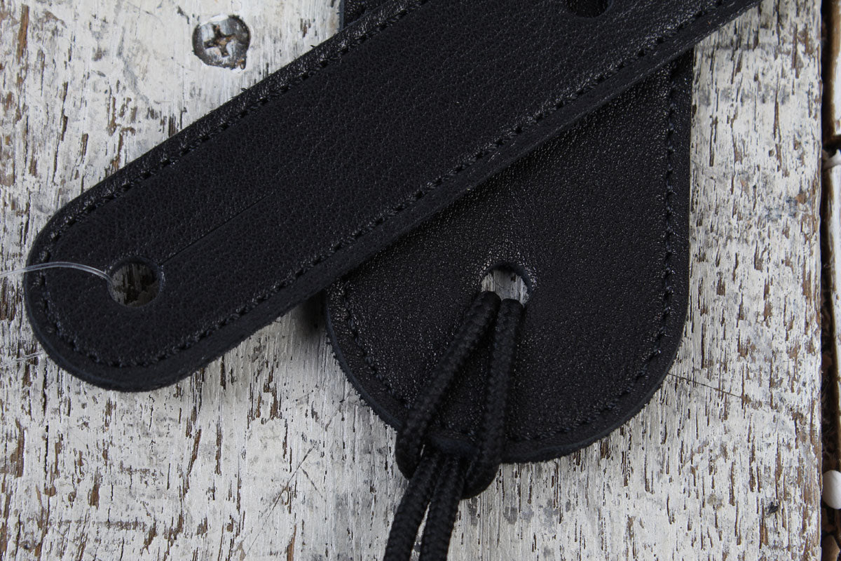 Thalia Black Leather Guitar Strap with Santos Rosewood and Mother of Pearl Cross Inlay