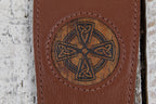 Thalia Brown Leather Guitar Strap with AAA Curly Koa Celtic Cross