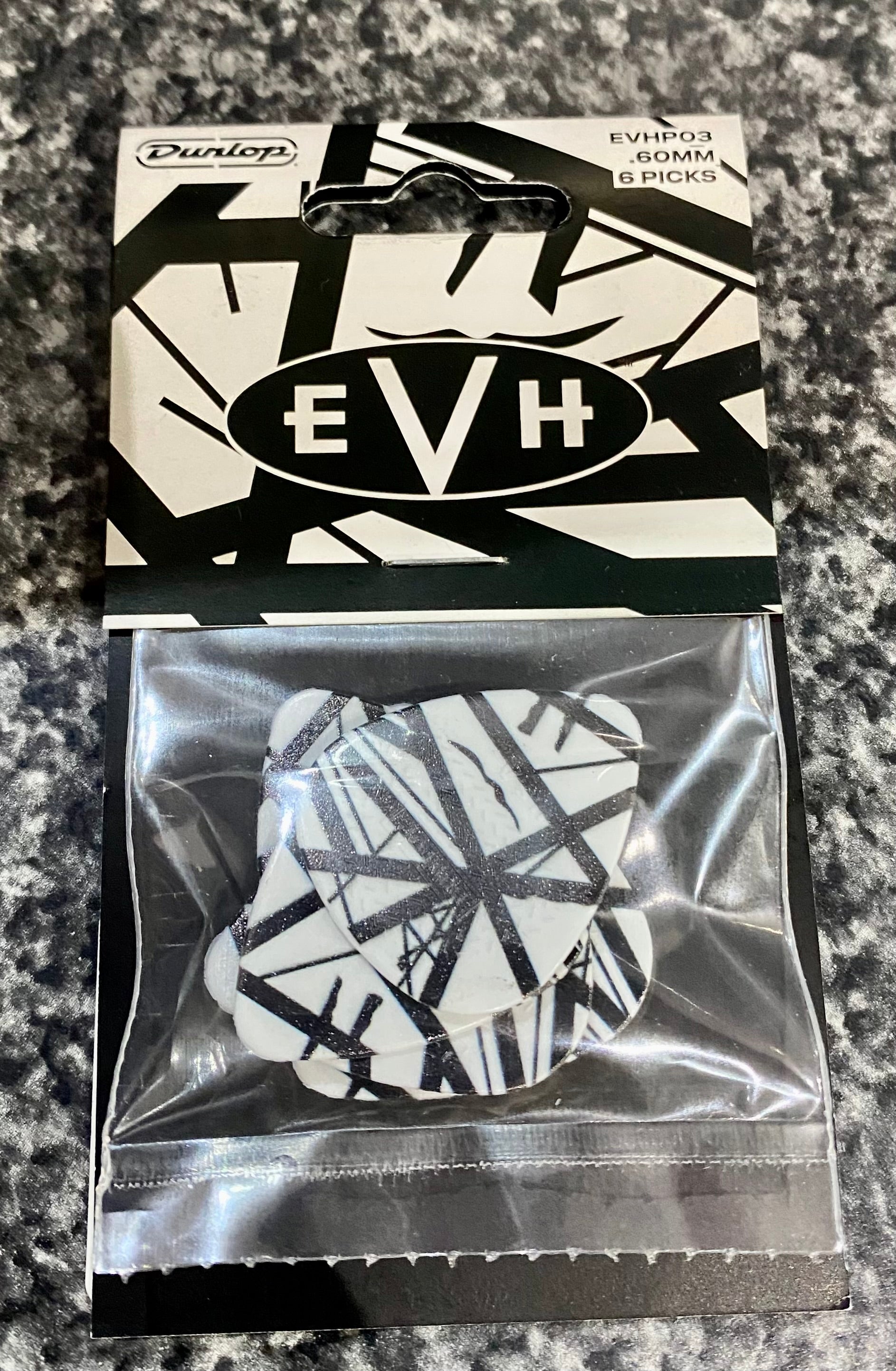 EVHP03  Dunlop EVH White with Black Stripes Guitar Pick Pack - 6 Pack