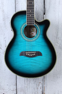 Oscar Schmidt OG10CE Concert Cutaway Acoustic Electric Guitar Flame Trans Blue