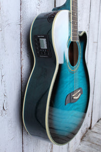Oscar Schmidt OG10CE Concert Cutaway Acoustic Electric Guitar Flame Trans Blue