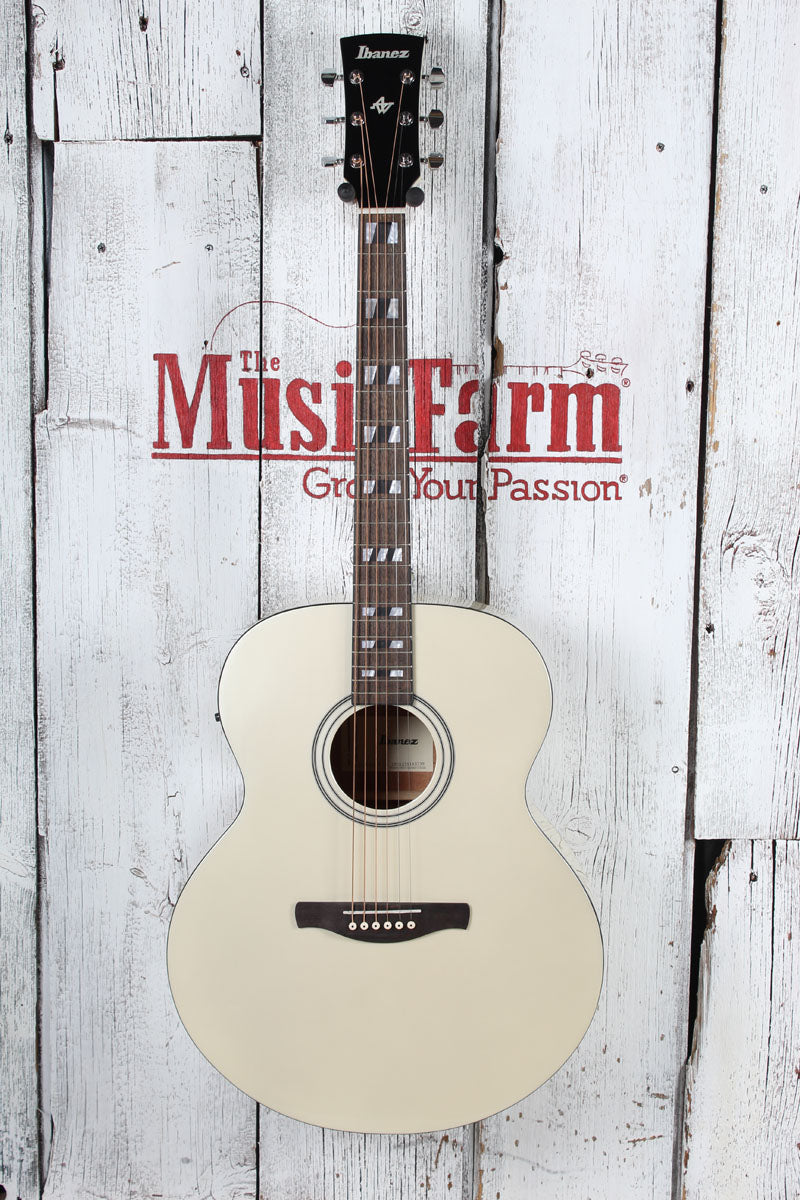 Ibanez AJ70M2E Jumbo Acoustic Electric Guitar Solid Spruce Top Pearl White